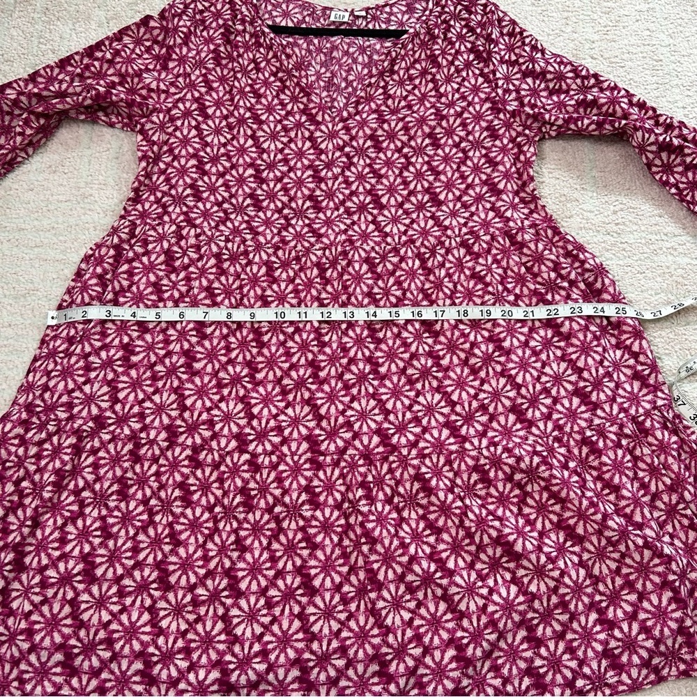 GAP Magenta Pink Floral Print Dress 3/4 Sleeves Size Medium Cotton Blend Midi - Picture 8 of 11